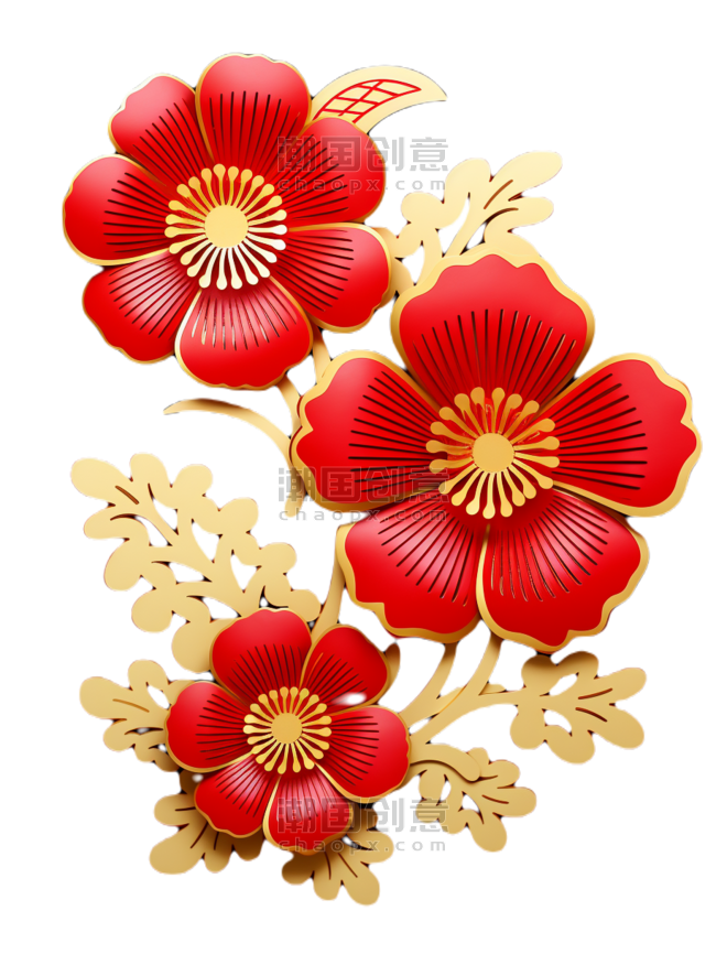 潮国创意春节新年花朵花开富贵吉祥如意素材