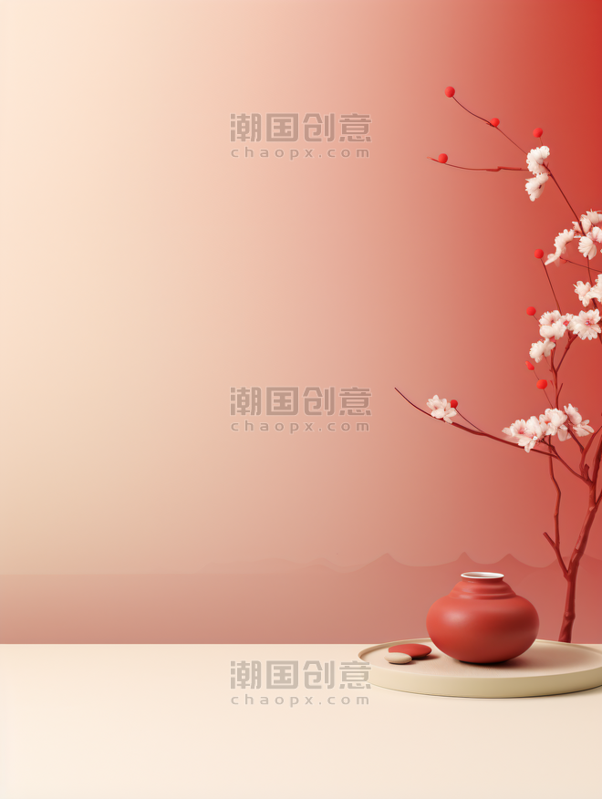 中国红简约立体中国风背景31春节