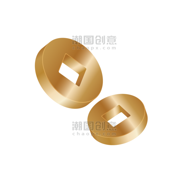 潮国创意中式中国风铜钱扁平插画免抠元素
