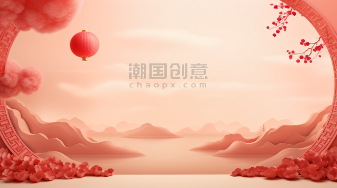创意中国红简约立体中国风背景9春节