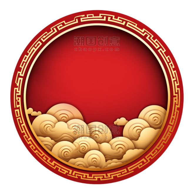 潮国创意春节节日中式圆形背景边框装饰元素