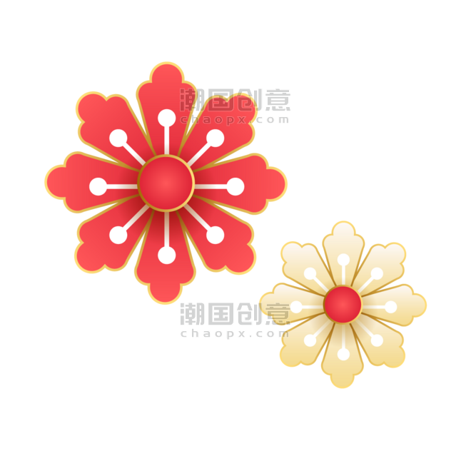 潮国创意简约线条鎏金梅花中式新年春节装饰元素
