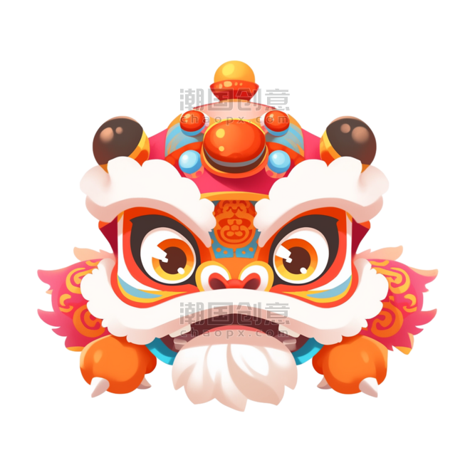 潮国创意中国风卡通手绘春节装饰舞狮31