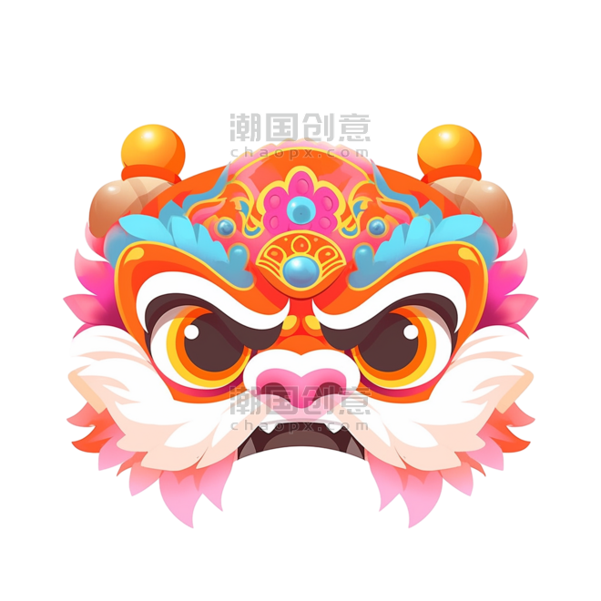 潮国创意中国风卡通手绘春节装饰舞狮5