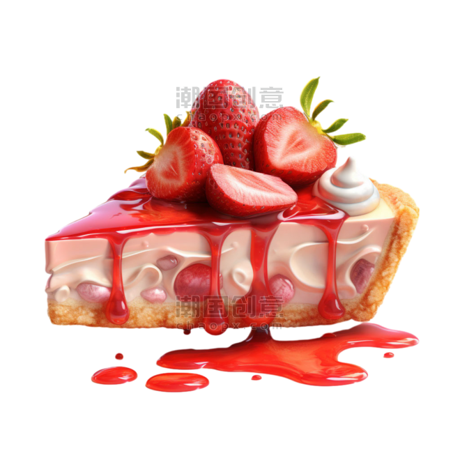 潮国创意AICG草莓蛋糕元素立体免抠图案西餐甜点