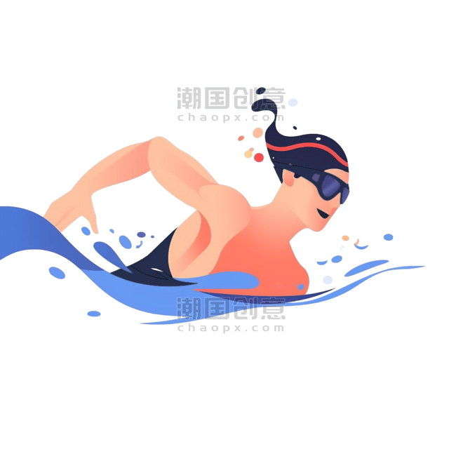 潮国创意扁平卡通亚运会运动人物运动员游泳比赛