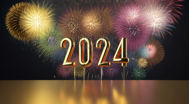 2024字体金色气球焰火烟花新年跨年
