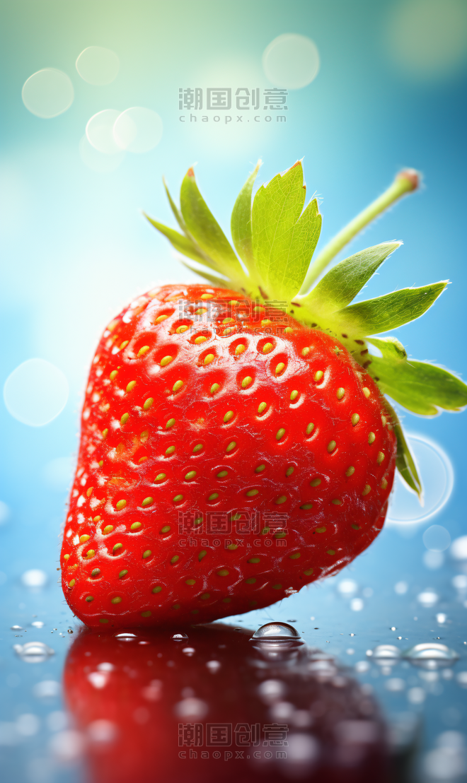 草莓水果产品摄影特写121生鲜水果蓝色背景
