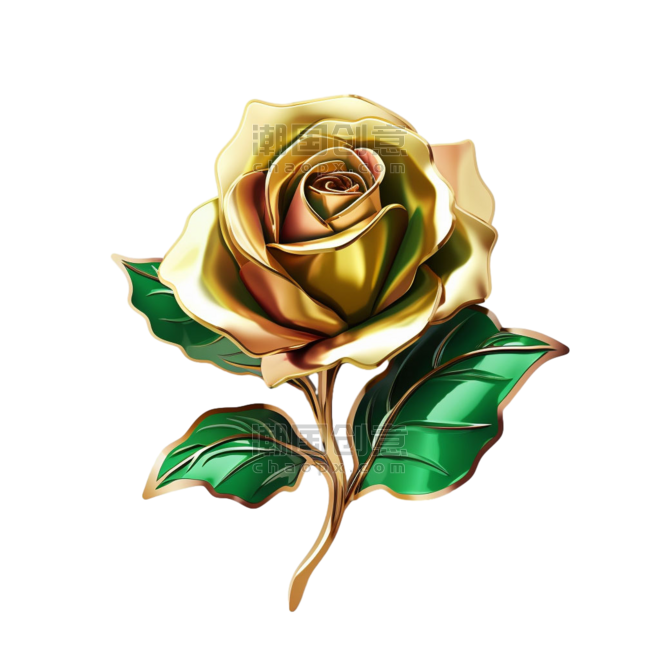 几何黄金玫瑰元素立体免抠图案情人节金色花朵植物