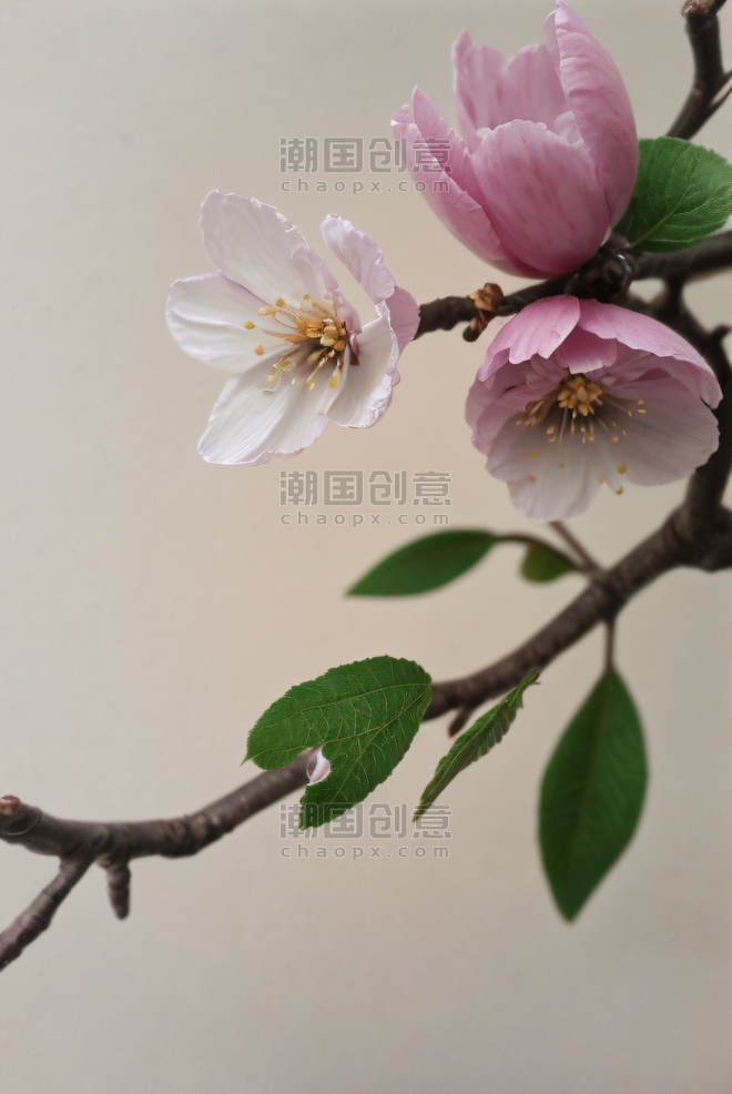 创意春天盛开的粉色桃花图片梅花植物花卉摄影