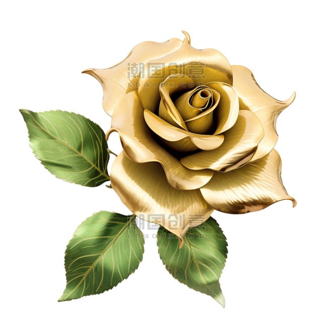 图形黄金玫瑰元素立体免抠图案情人节金色花朵植物