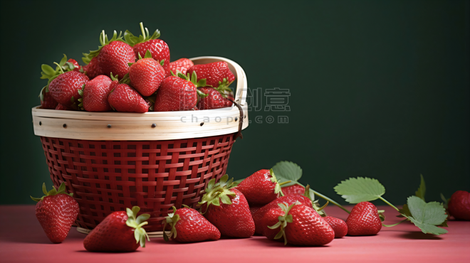 水果篮子产品摄影草莓3生鲜水果黑色背景