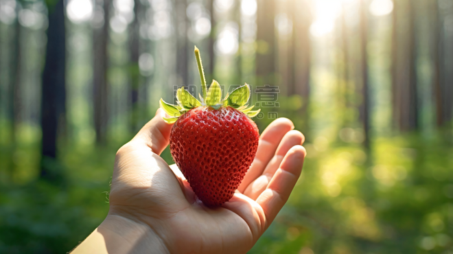 潮国创意特写手拿草莓拍照摄影照片10生鲜水果