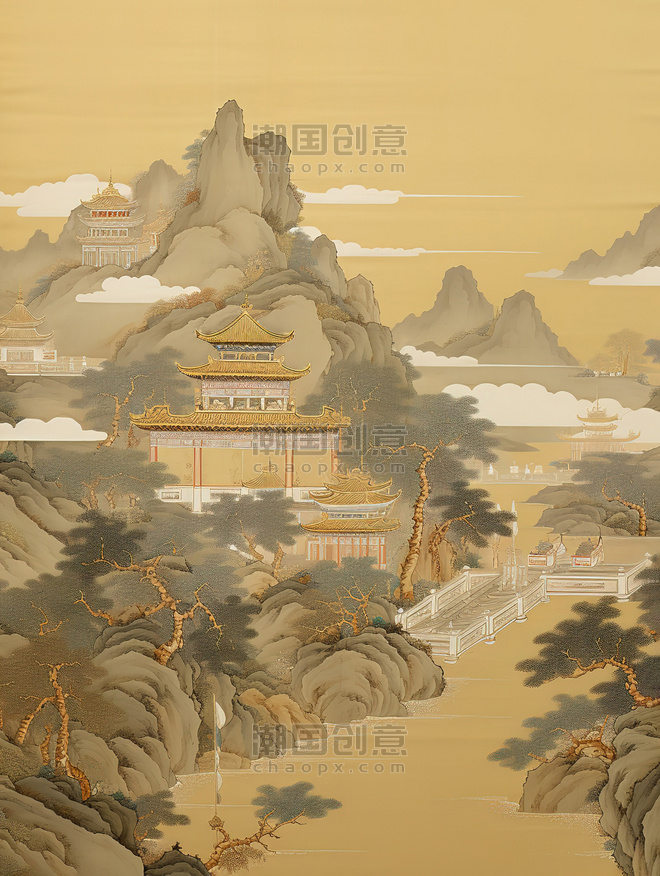 创意古风山水画长卷工画笔13图片中国风山水