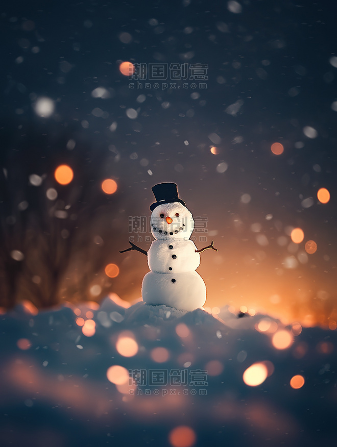 创意夜晚温暖一个雪人11原创插画