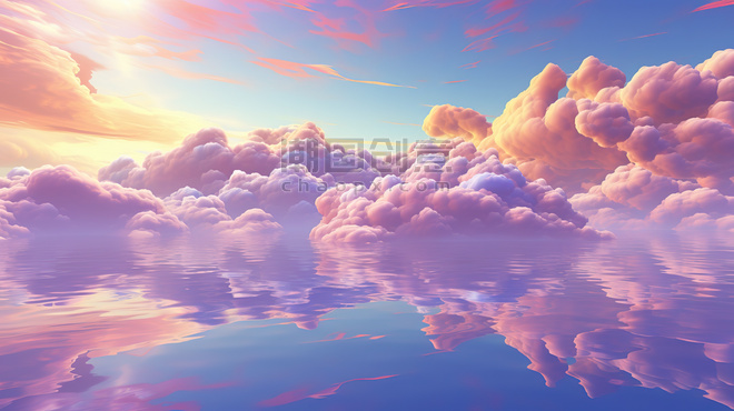 创意天空美丽云朵彩云2插画图片云海夕阳浪漫唯美