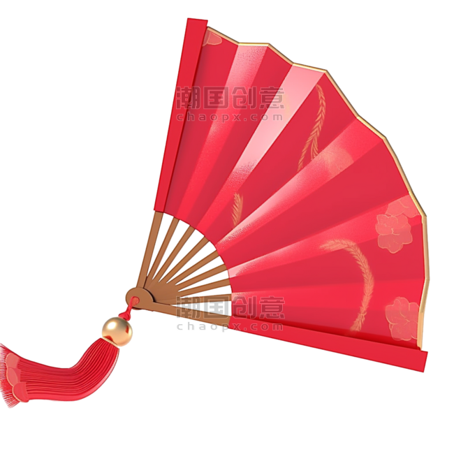 创意3D立体春节喜庆红色折扇扇子春节中国风