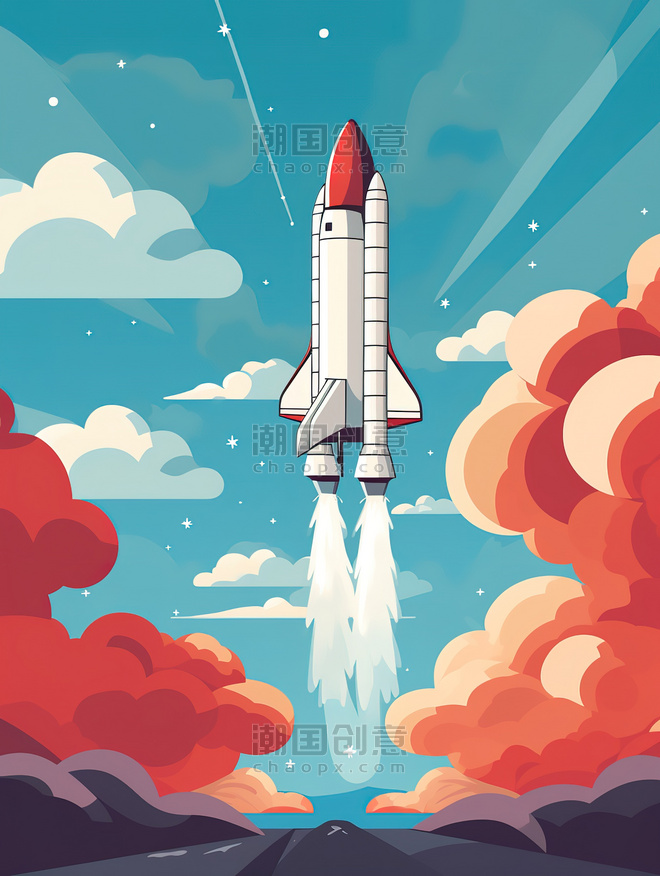 创意火箭发射的海报插图7美式漫画风航天科技