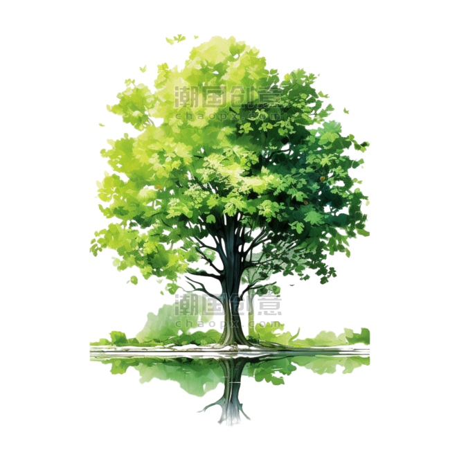 创意ai绿色大树元素立体免抠图案绿植水彩树木