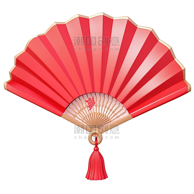 创意3D立体春节喜庆红色折扇5PNG素材扇子春节中国风