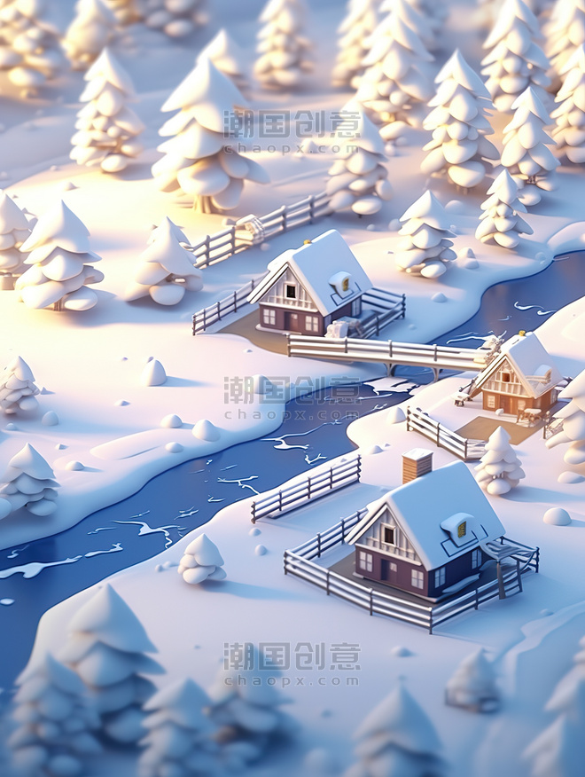 创意被雪覆盖的村庄房屋1插画图片冬天冬季卡通雪景雪地