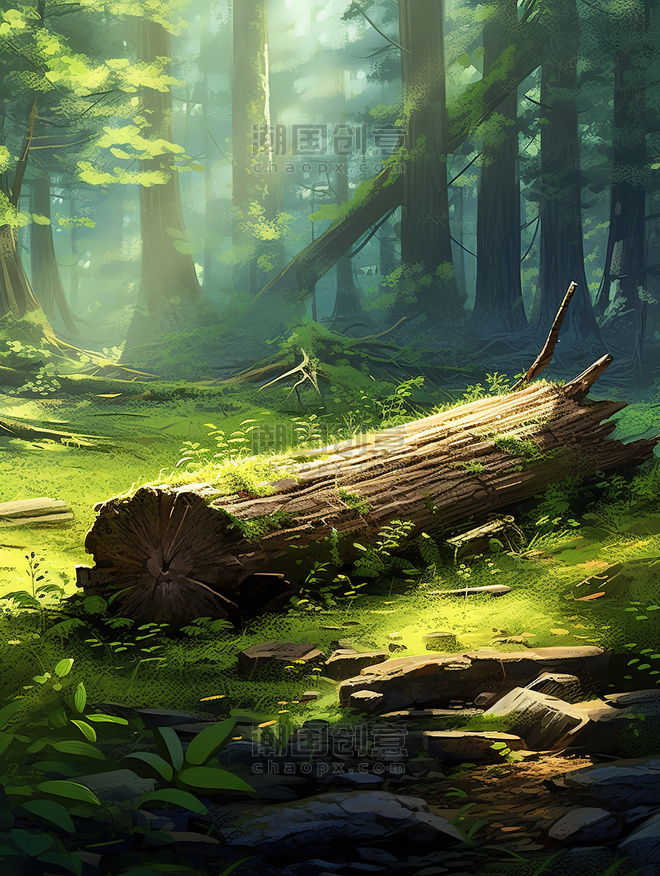 创意绿色神秘森林苔藓7插图春天枯木树林