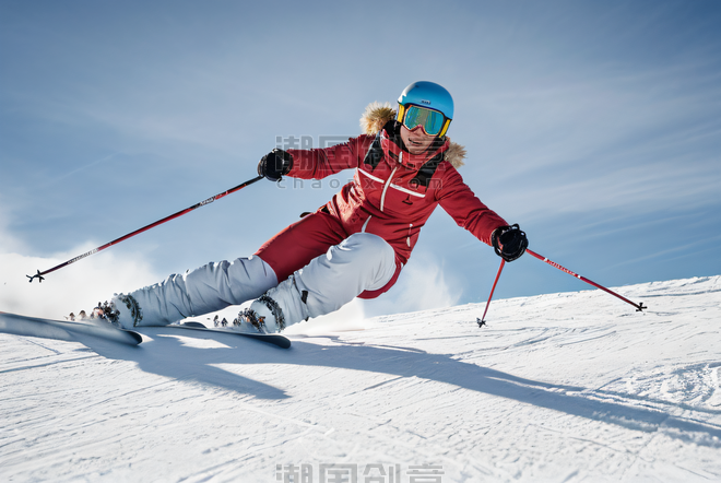 创意寒冷冬季青年户外滑雪图4冬天运动人像