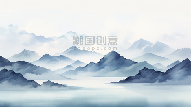 创意中国风山水意境风景插画7简约水墨