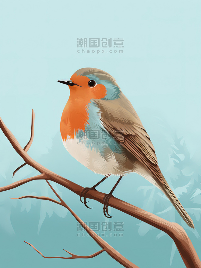 创意树枝上的小鸟插画14写实风花鸟动物春天