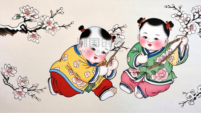 创意传统新年民俗年画杨枊青年画娃娃16插画图片春节福娃