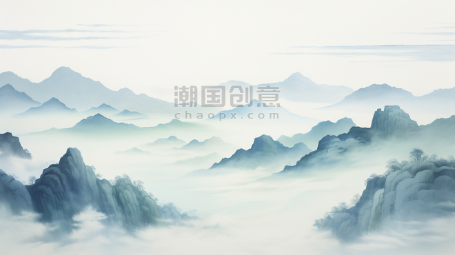 创意中国风山水意境风景插画简约水墨