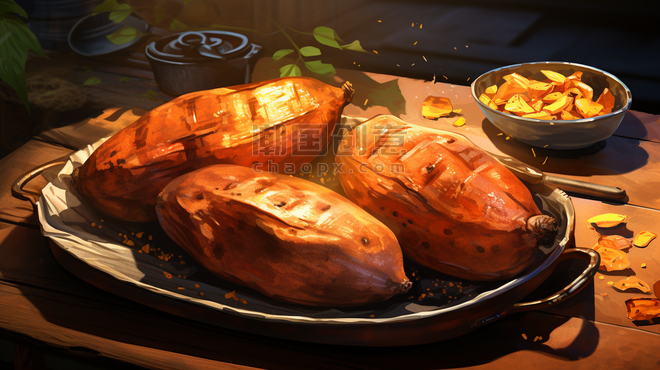 创意各式各样地瓜美食插画4冬天烤红薯