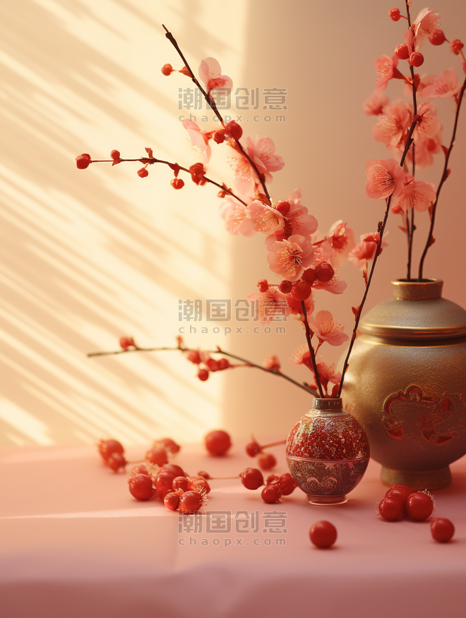 创意红色花艺插花唯美背景9春节新年装饰