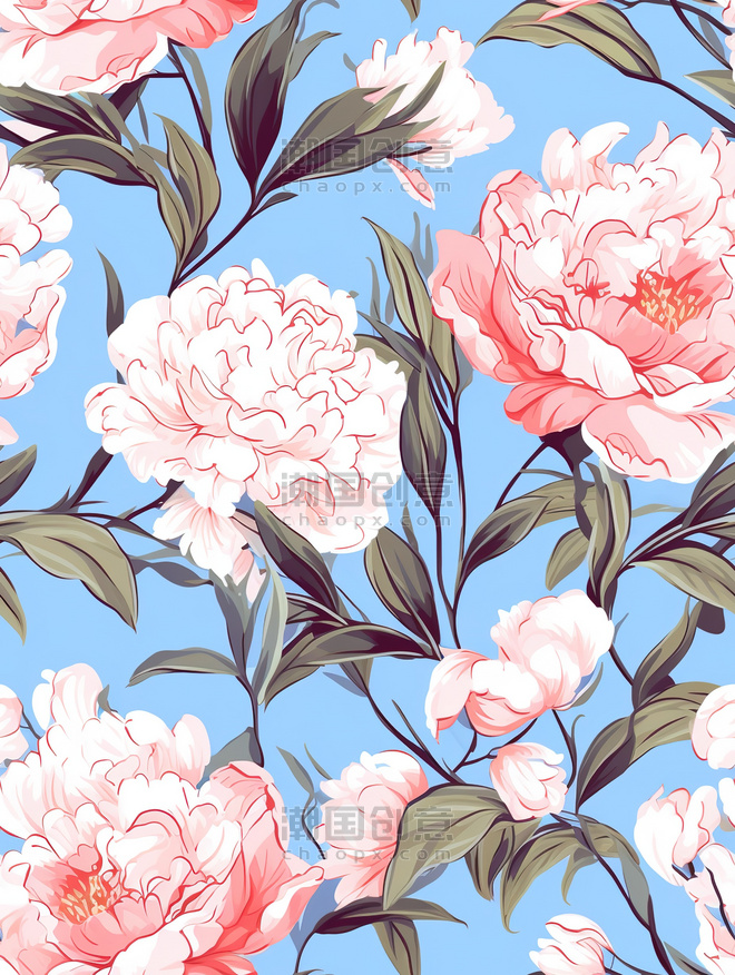 创意复古牡丹花朵背景6家纺面料图案