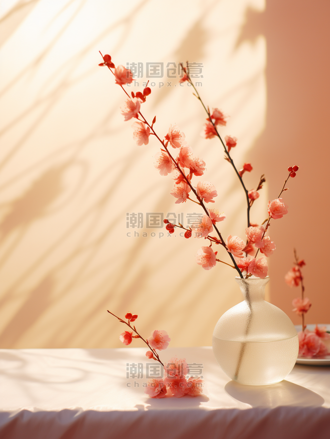 创意红色花艺插花唯美背景48春节新年装饰