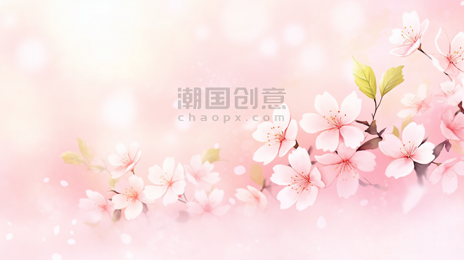 创意粉色桃花唯美春天春日植物花卉背景素材