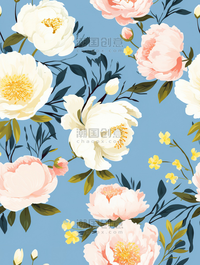 创意复古牡丹花朵背景8家纺面料图案
