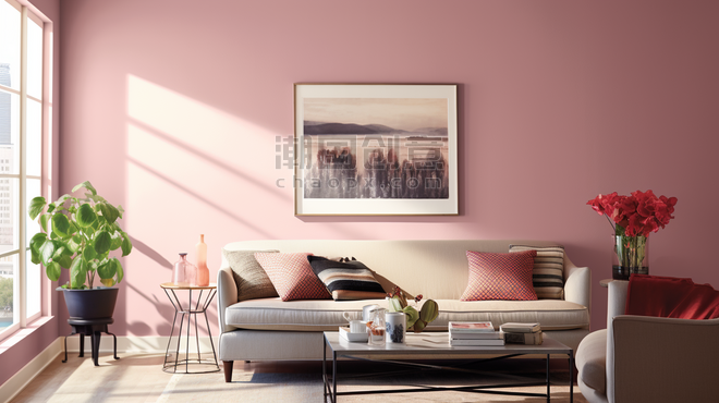 创意现代感客厅温馨粉紫色室内装修家居内饰