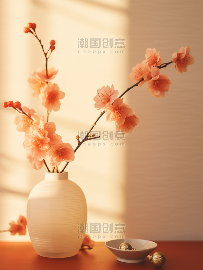 创意红色花艺插花唯美背景28春节新年装饰