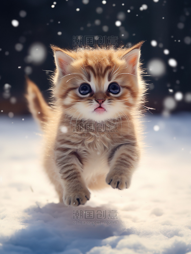 创意冬天的小猫雪中跳跃壁纸12动物宠物雪景