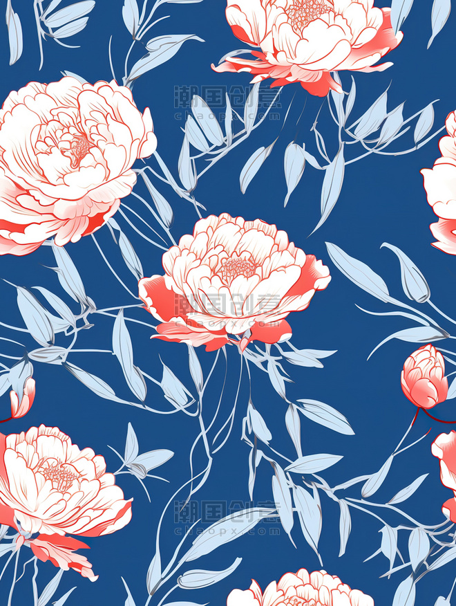 创意复古牡丹花朵背景12家纺面料图案