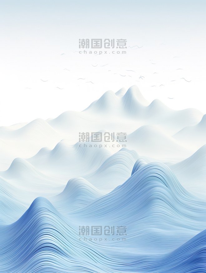 创意柔和的线条蓝色山景抽象7设计图