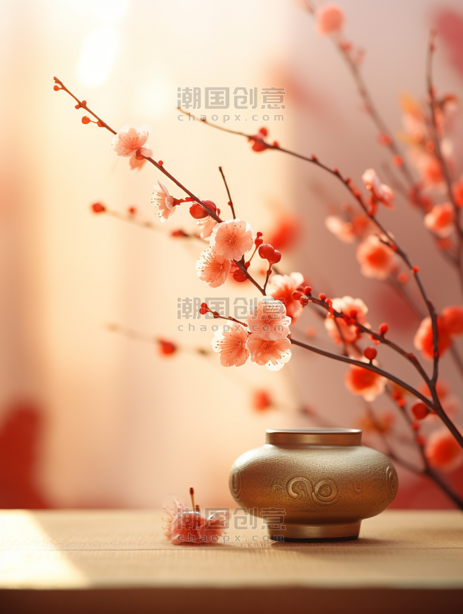 创意红色花艺插花唯美背景31春节新年装饰