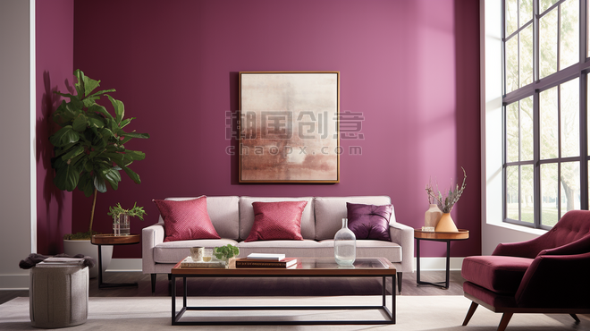 创意现代感客厅紫色室内装修家居内饰