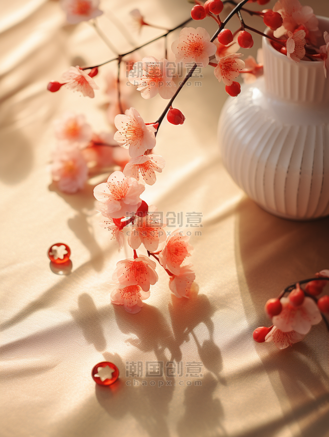 创意餐桌花艺摆盘造型创意背景2春节新年装饰