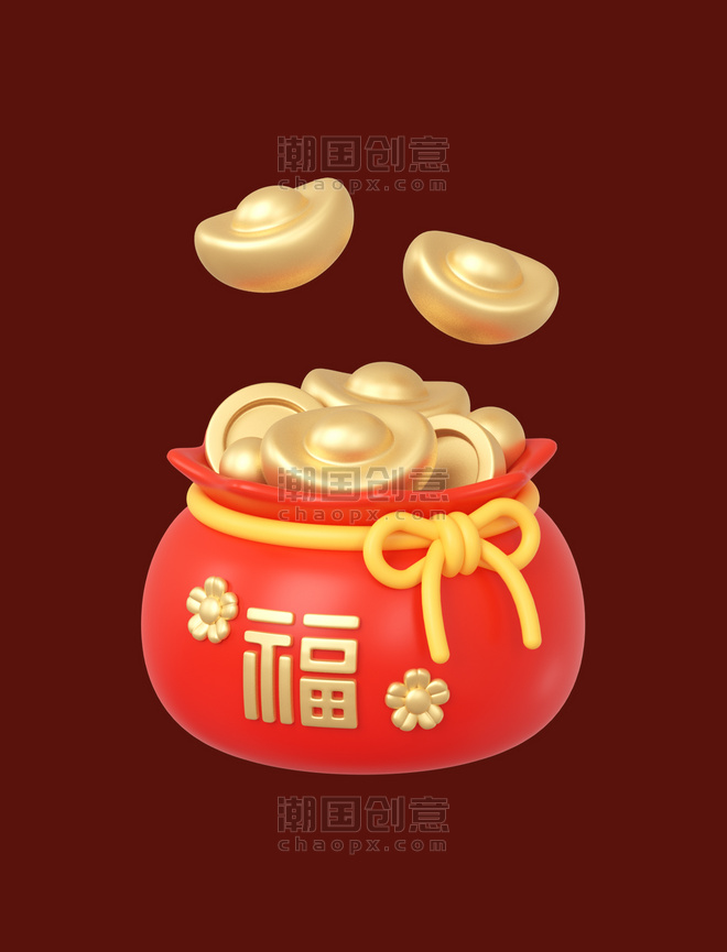 C4D新年装饰福袋金元宝春节喜庆元素