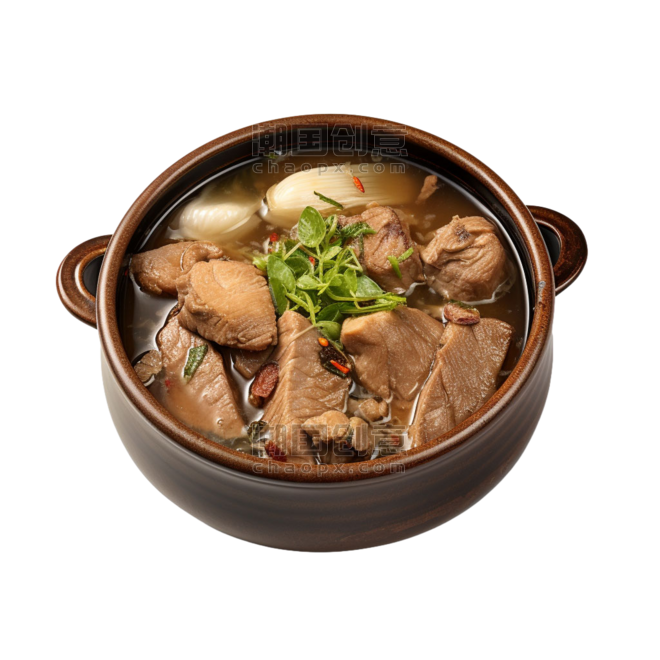 创意矢量砂锅炖汤元素中式餐饮高汤美食摄影免抠