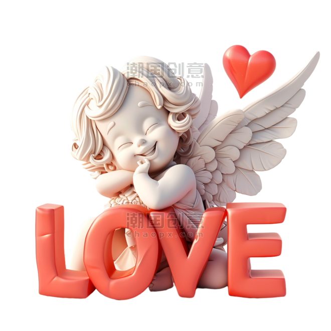 创意3D卡通情人节丘比特小天使和LOVE图片