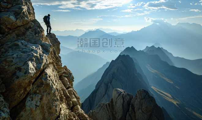 创意站在山顶眺望远方的人攀登爬山登山