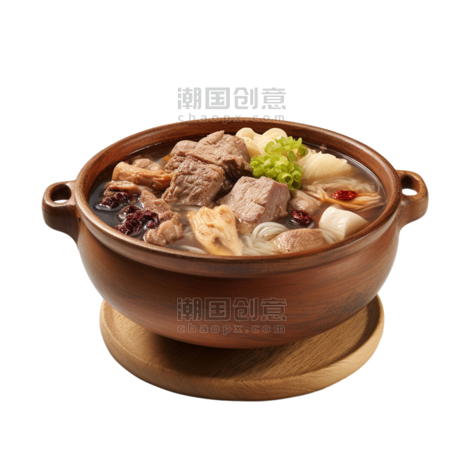 创意3d砂锅炖汤元中式餐饮高汤美食摄影免抠